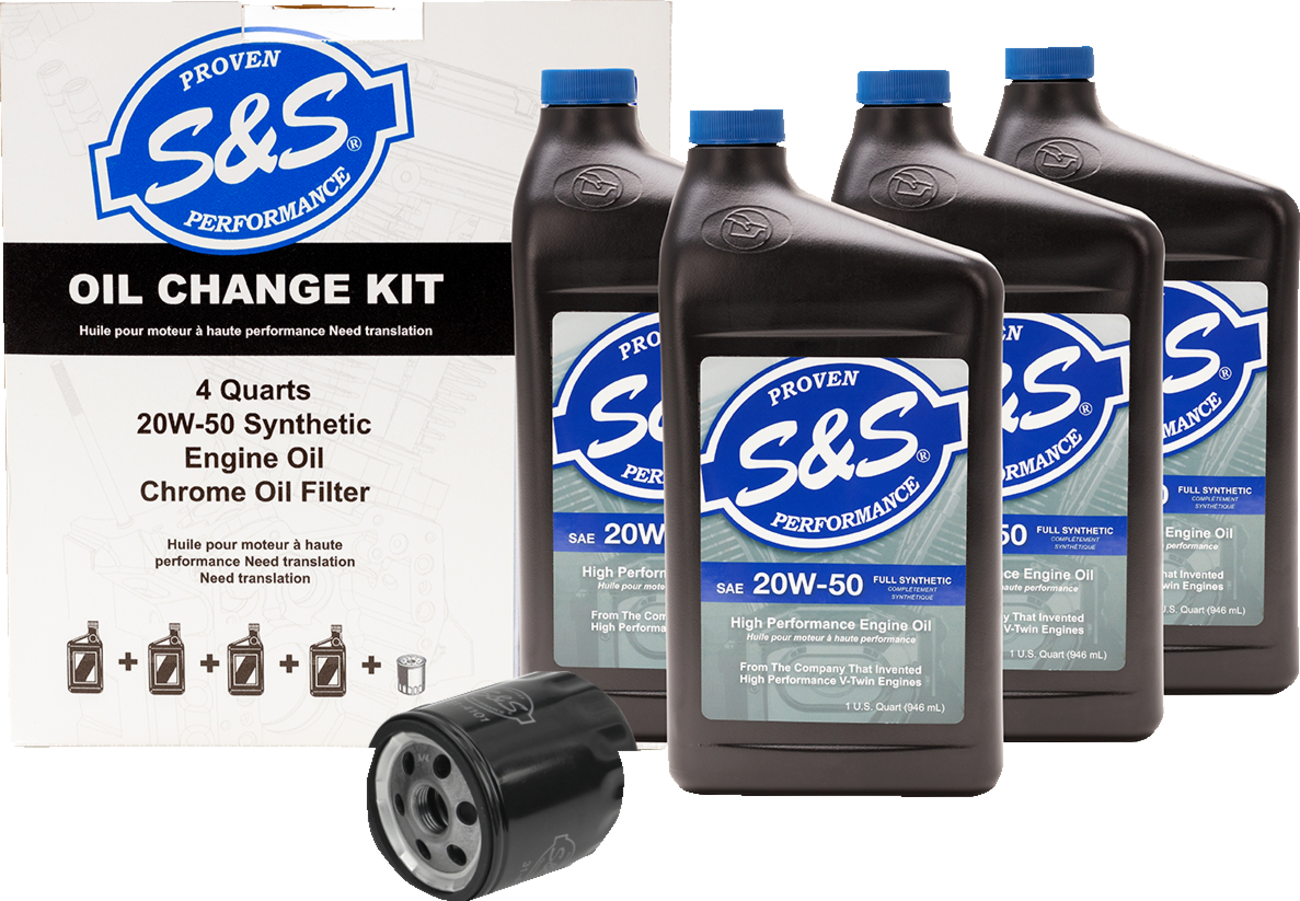 S&S Cycle Oil Change Kit - Black Filter - '84-'99 Big Twin/'86-'22 Sportster - 4 US Quarts